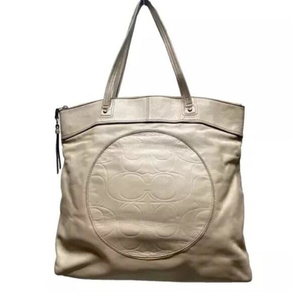 Coach Laura Signature Embossed Large Leather Tote F18336 Taupe - Picture 1 of 15